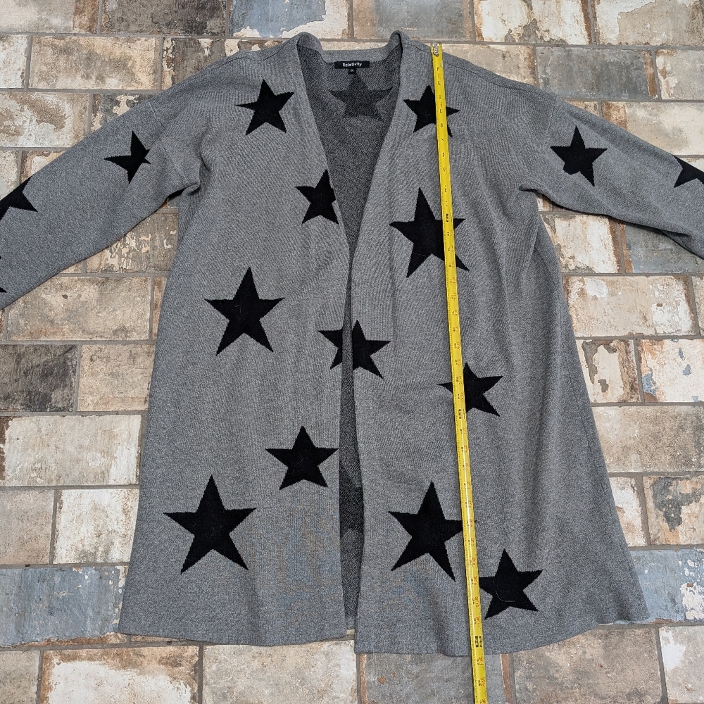 Relativity Gray Star Pattern Open Front Cardigan … - image 3